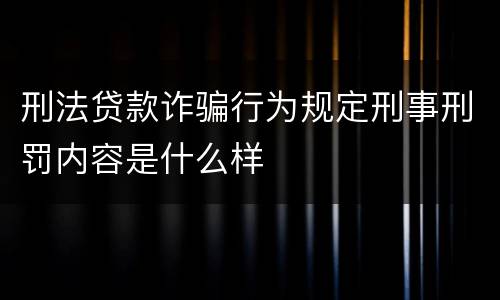 刑法贷款诈骗行为规定刑事刑罚内容是什么样