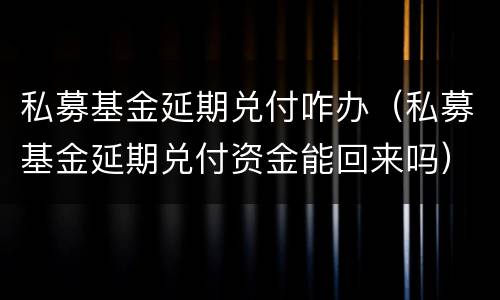 私募基金延期兑付咋办（私募基金延期兑付资金能回来吗）