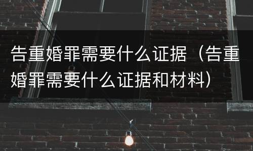 告重婚罪需要什么证据（告重婚罪需要什么证据和材料）
