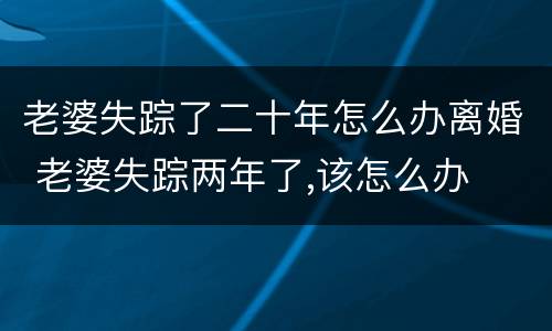 老婆失踪了二十年怎么办离婚 老婆失踪两年了,该怎么办