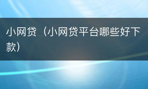 小网贷（小网贷平台哪些好下款）