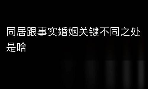 同居跟事实婚姻关键不同之处是啥