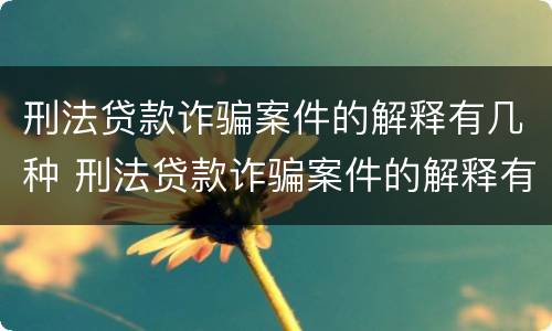 刑法贷款诈骗案件的解释有几种 刑法贷款诈骗案件的解释有几种类型