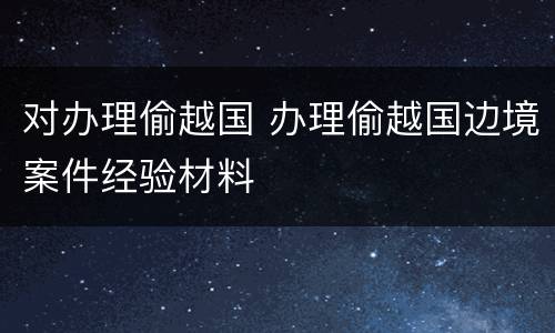 对办理偷越国 办理偷越国边境案件经验材料
