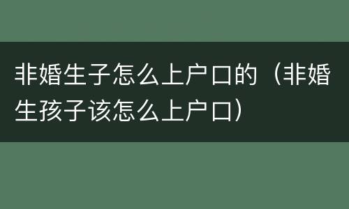 非婚生子怎么上户口的（非婚生孩子该怎么上户口）