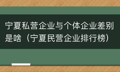宁夏私营企业与个体企业差别是啥（宁夏民营企业排行榜）