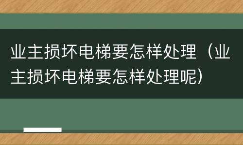 业主损坏电梯要怎样处理（业主损坏电梯要怎样处理呢）