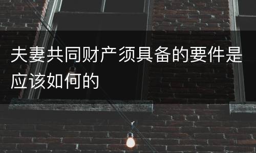 夫妻共同财产须具备的要件是应该如何的