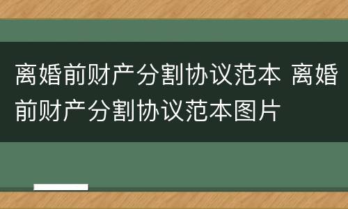 离婚前财产分割协议范本 离婚前财产分割协议范本图片