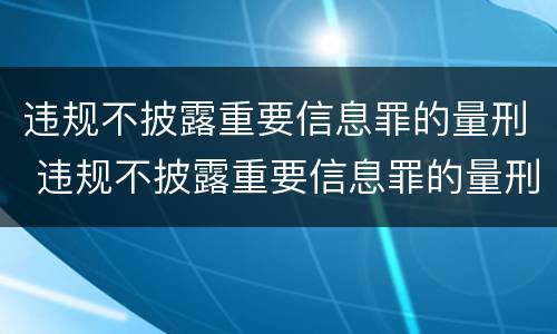违规不披露重要信息罪的量刑 违规不披露重要信息罪的量刑依据