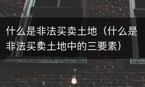 什么是非法买卖土地（什么是非法买卖土地中的三要素）
