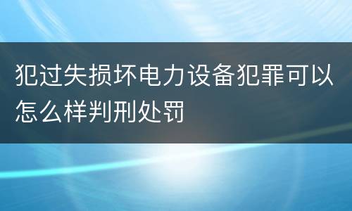 犯过失损坏电力设备犯罪可以怎么样判刑处罚