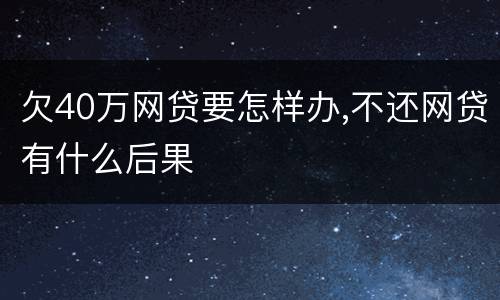 欠40万网贷要怎样办,不还网贷有什么后果