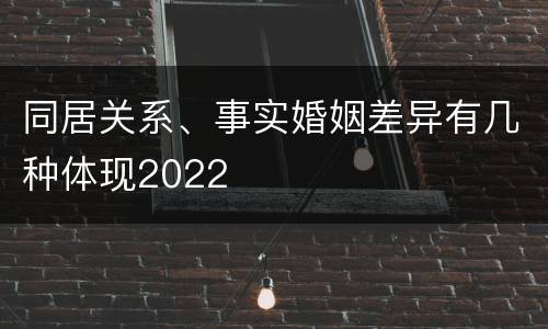 同居关系、事实婚姻差异有几种体现2022
