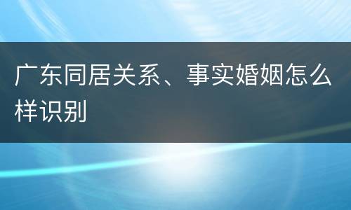 广东同居关系、事实婚姻怎么样识别