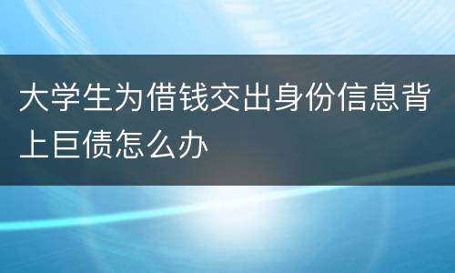 大学生为借钱交出身份信息背上巨债怎么办