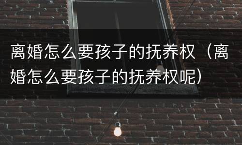 离婚怎么要孩子的抚养权（离婚怎么要孩子的抚养权呢）