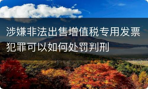 涉嫌非法出售增值税专用发票犯罪可以如何处罚判刑