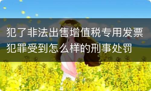 犯了非法出售增值税专用发票犯罪受到怎么样的刑事处罚