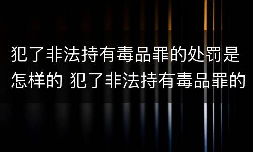 犯了非法持有毒品罪的处罚是怎样的 犯了非法持有毒品罪的处罚是怎样的处理