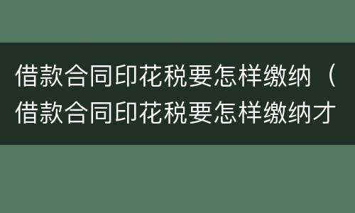 借款合同印花税要怎样缴纳（借款合同印花税要怎样缴纳才正确）