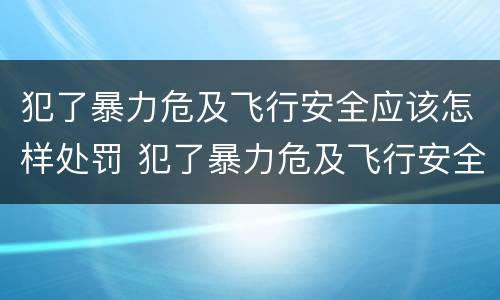 犯了暴力危及飞行安全应该怎样处罚 犯了暴力危及飞行安全应该怎样处罚呢