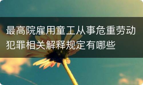 最高院雇用童工从事危重劳动犯罪相关解释规定有哪些