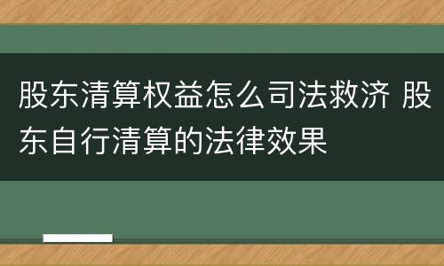 股东清算权益怎么司法救济 股东自行清算的法律效果