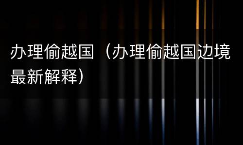 办理偷越国（办理偷越国边境最新解释）