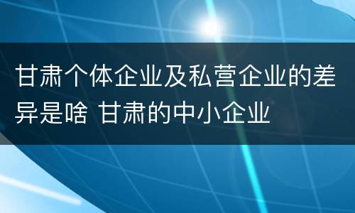甘肃个体企业及私营企业的差异是啥 甘肃的中小企业