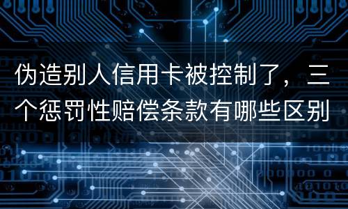 伪造别人信用卡被控制了，三个惩罚性赔偿条款有哪些区别呢