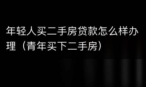 年轻人买二手房贷款怎么样办理（青年买下二手房）