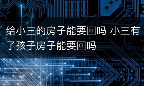 给小三的房子能要回吗 小三有了孩子房子能要回吗