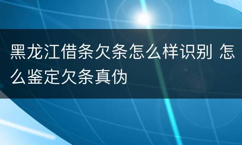 黑龙江借条欠条怎么样识别 怎么鉴定欠条真伪