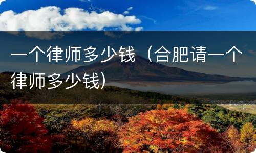 一个律师多少钱（合肥请一个律师多少钱）