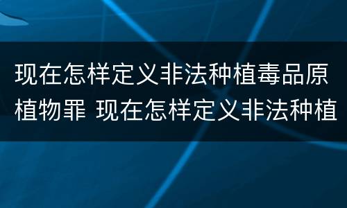 现在怎样定义非法种植毒品原植物罪 现在怎样定义非法种植毒品原植物罪