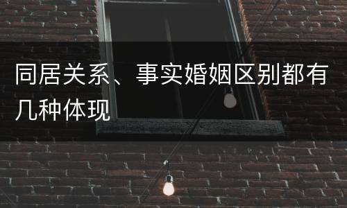 同居关系、事实婚姻区别都有几种体现