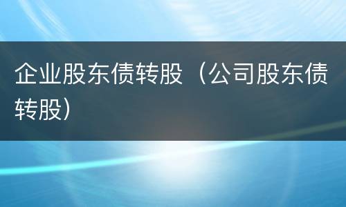 企业股东债转股（公司股东债转股）