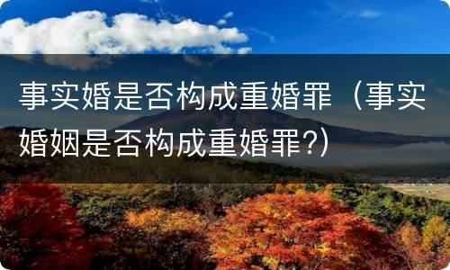 事实婚是否构成重婚罪（事实婚姻是否构成重婚罪?）