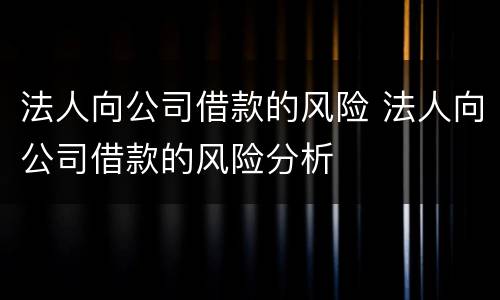 法人向公司借款的风险 法人向公司借款的风险分析