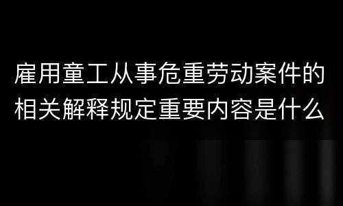 雇用童工从事危重劳动案件的相关解释规定重要内容是什么