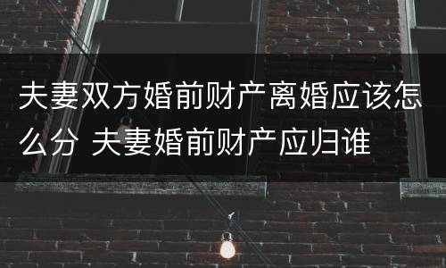 夫妻双方婚前财产离婚应该怎么分 夫妻婚前财产应归谁