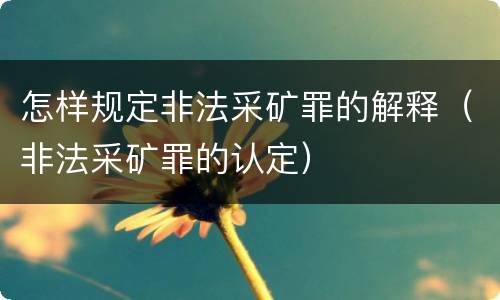 怎样规定非法采矿罪的解释（非法采矿罪的认定）