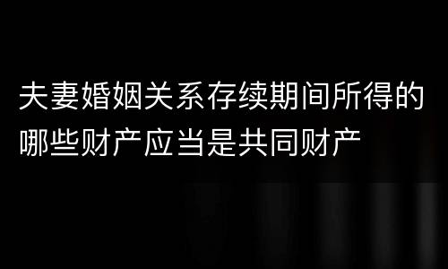 夫妻婚姻关系存续期间所得的哪些财产应当是共同财产