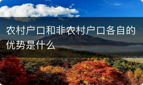 农村户口和非农村户口各自的优势是什么