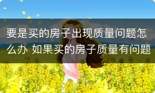 要是买的房子出现质量问题怎么办 如果买的房子质量有问题怎么办