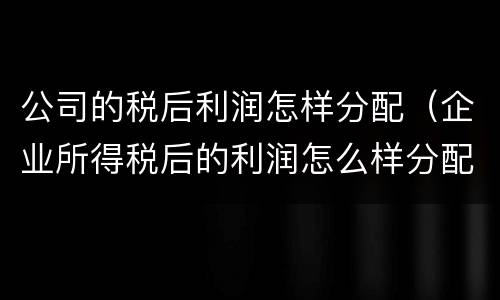 公司的税后利润怎样分配（企业所得税后的利润怎么样分配）