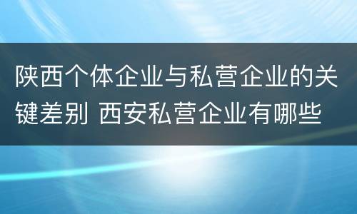 陕西个体企业与私营企业的关键差别 西安私营企业有哪些