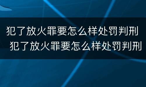 犯了放火罪要怎么样处罚判刑 犯了放火罪要怎么样处罚判刑多少年