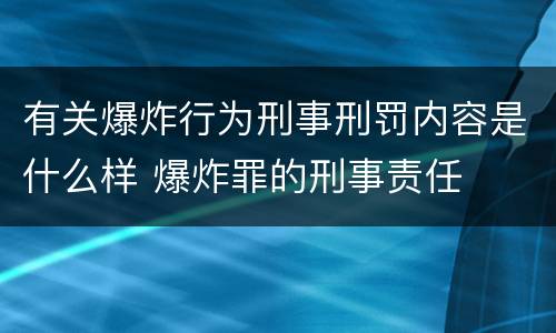 有关爆炸行为刑事刑罚内容是什么样 爆炸罪的刑事责任